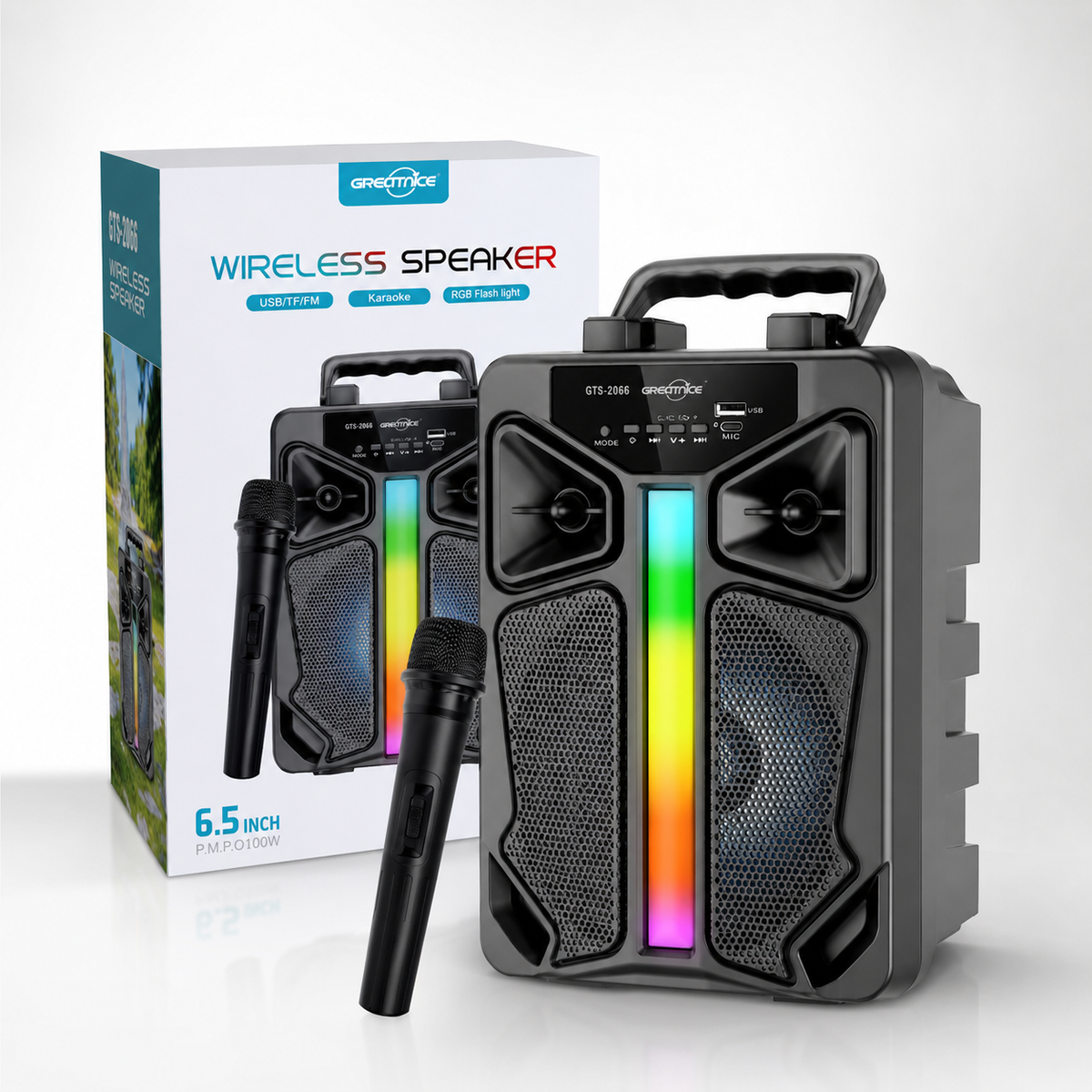 GTS-2066 Portable Wireless Bluetooth Speaker with Wireless Microphone (6.5")